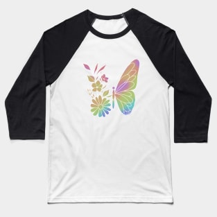 rainbow butterfly - white outline Baseball T-Shirt